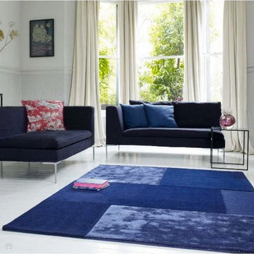 Tate Modern Plain Geometric Tonal Texture Metallic Shimmer Hand-Carved High-Density Wool&Viscose Navy Rug-Asiatic Carpets-Rug Love - The Most Loved Rug Store